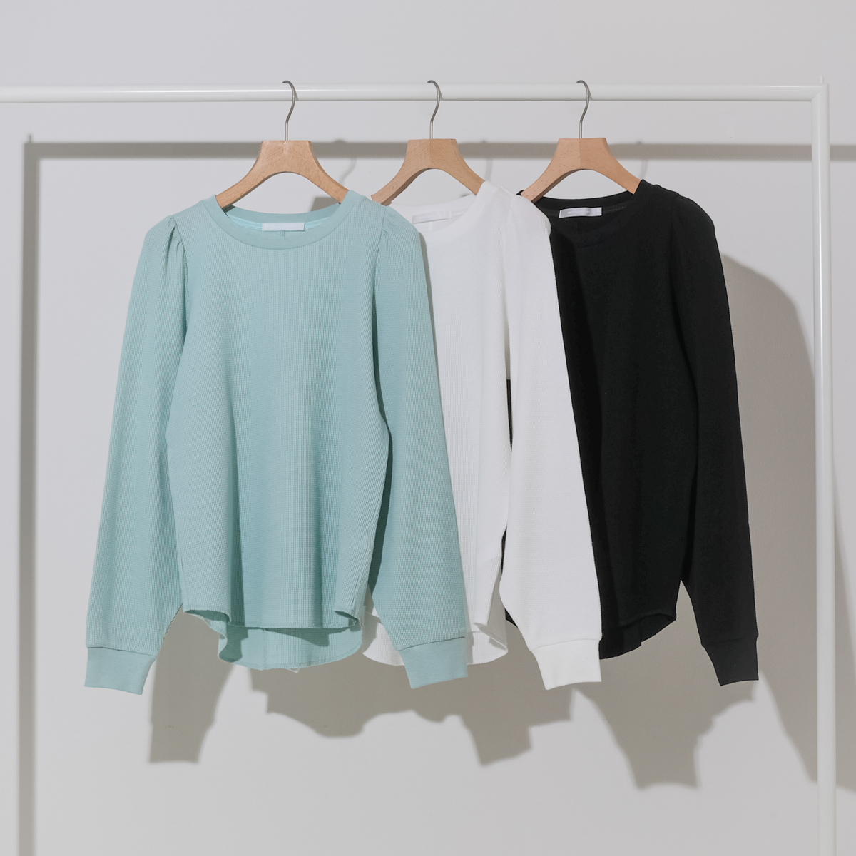 Puffed Sleeve Waffle Pullover