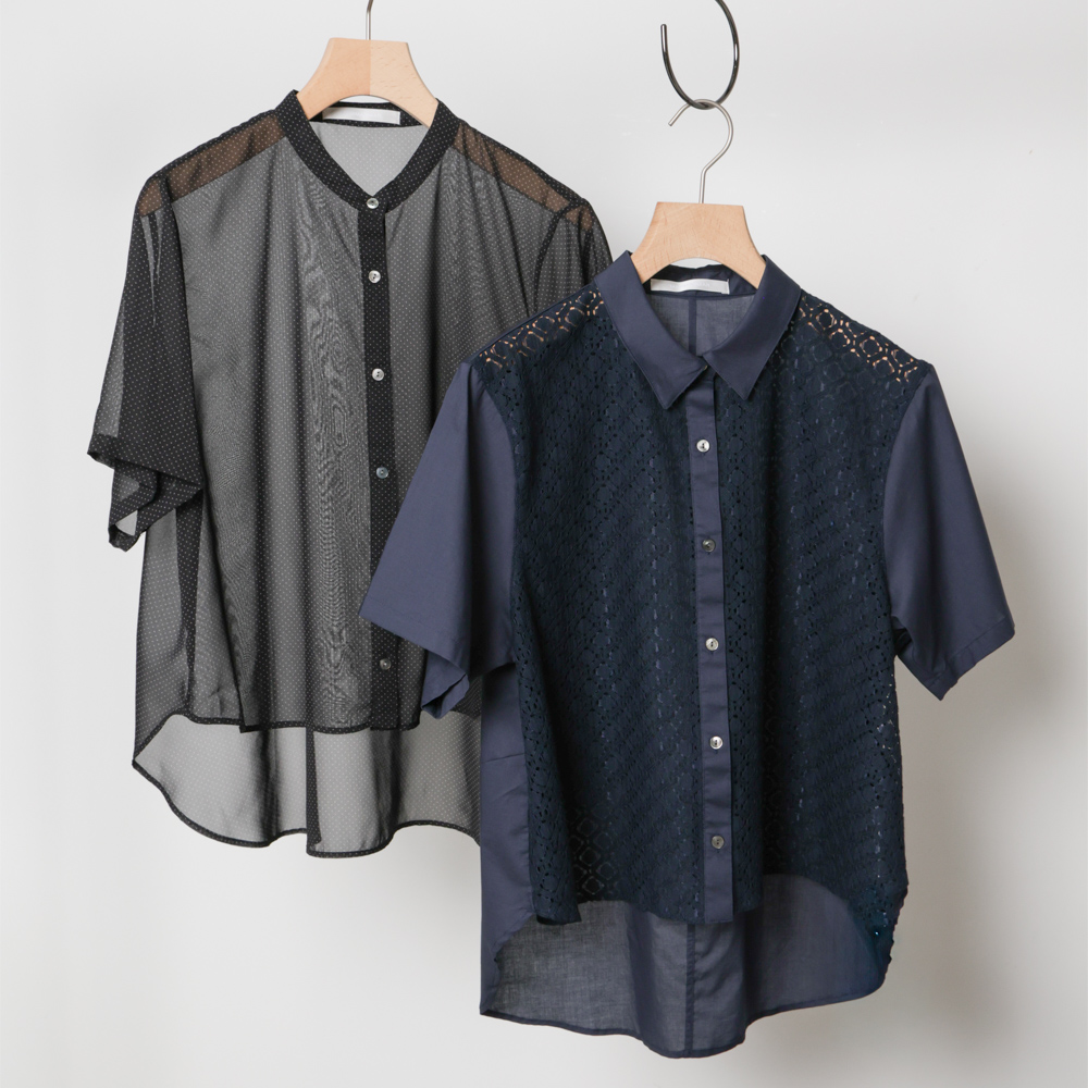 Sheer Lace & Dot Half Sleeve Shirt | 2026 Summer Special MARMARMAR