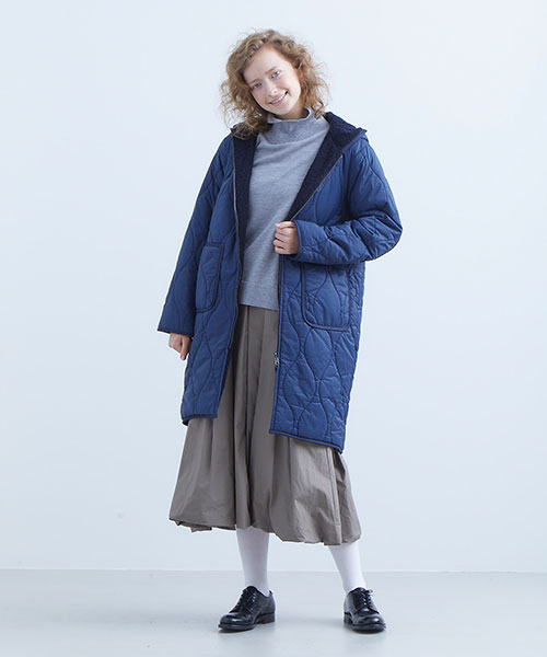 quilted hooded long coat