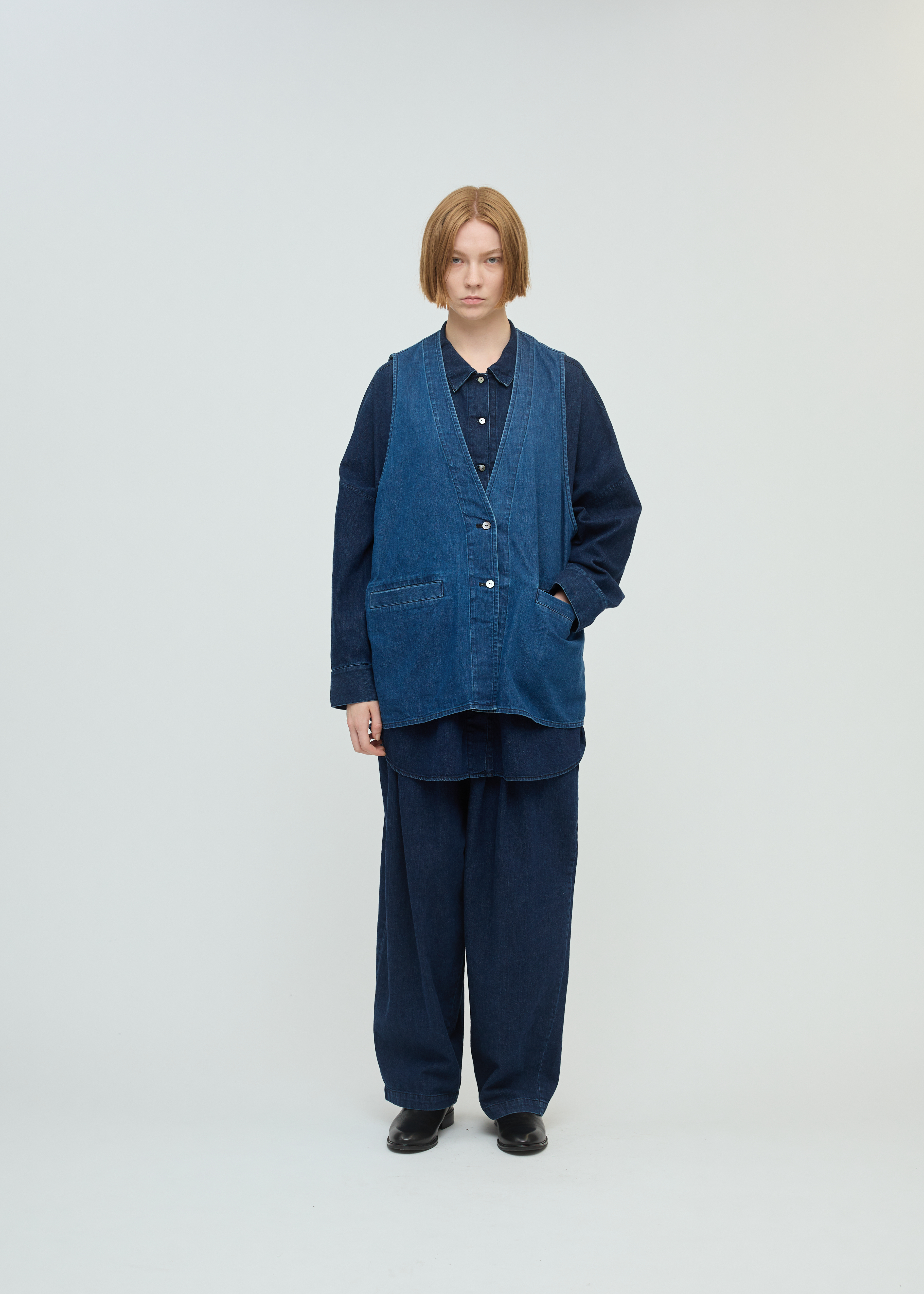 mizuiro ind デニムタックワイドパンツ