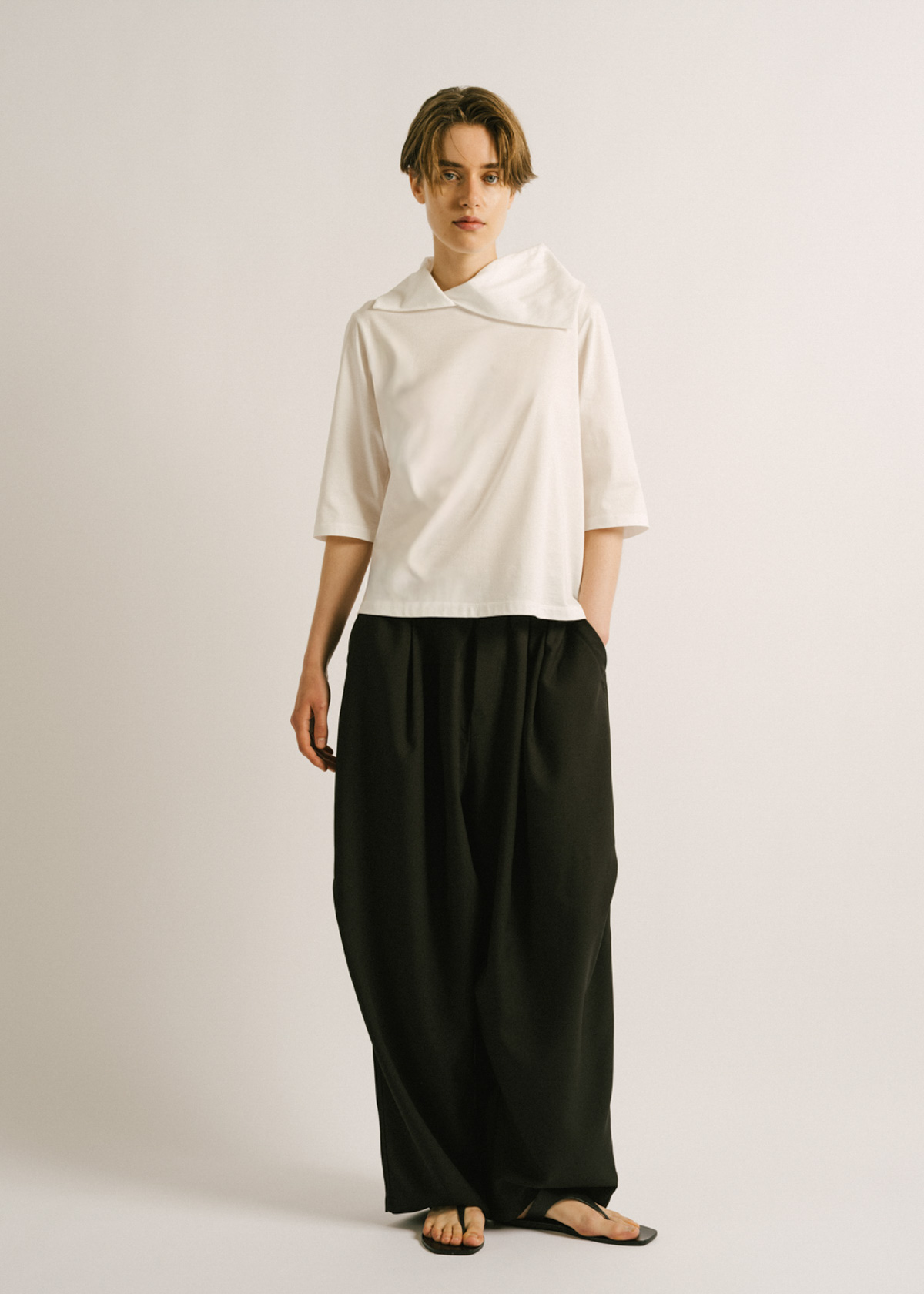mizuiro ind ミズイロインド 2026夏 Tシャツ DRAPE COLLAR P/O コーディネート
